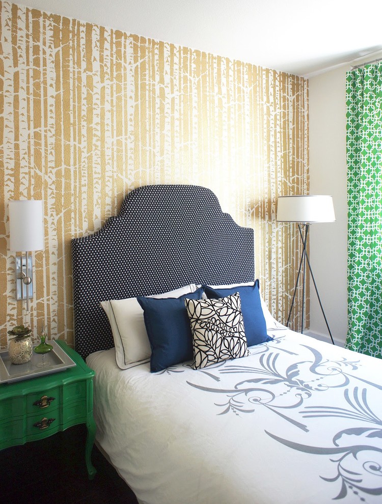 Bedroom - transitional bedroom idea in New York with brown walls