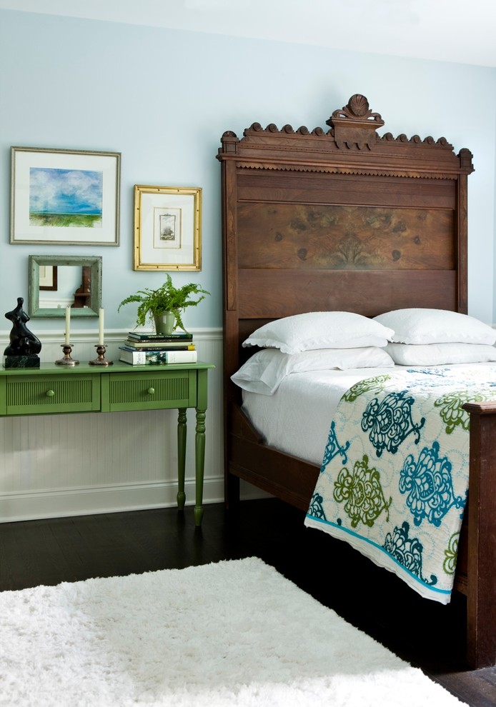 Inspiration for an eclectic bedroom remodel in Atlanta with blue walls