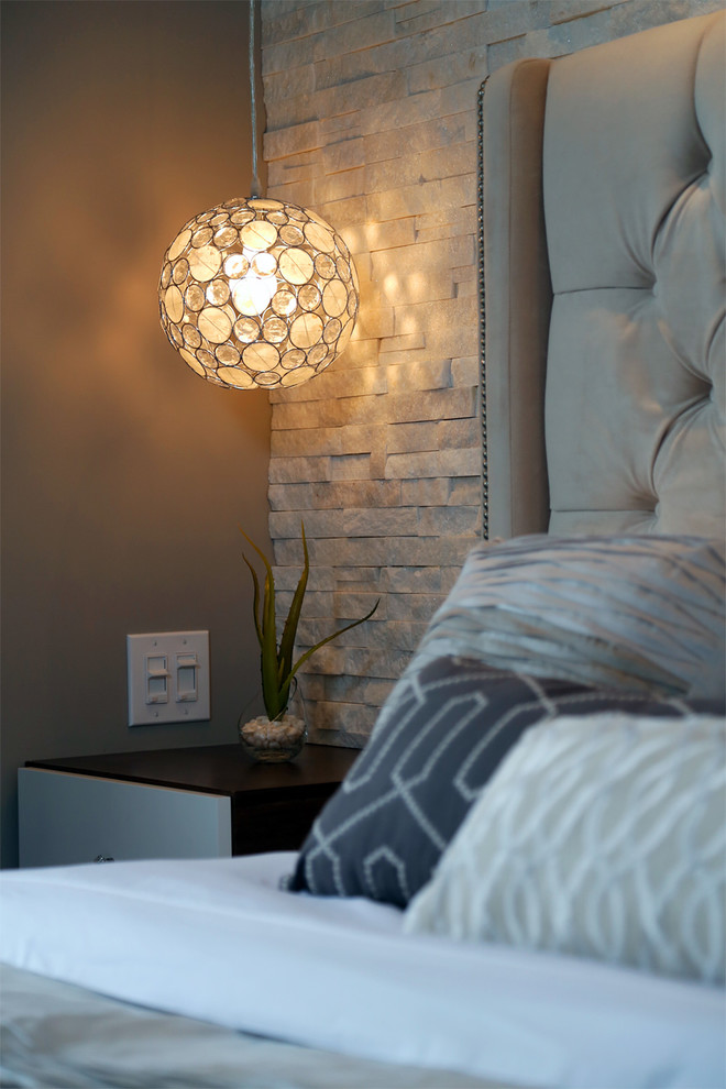 Bedroom - small modern master dark wood floor bedroom idea in Toronto with beige walls and no fireplace