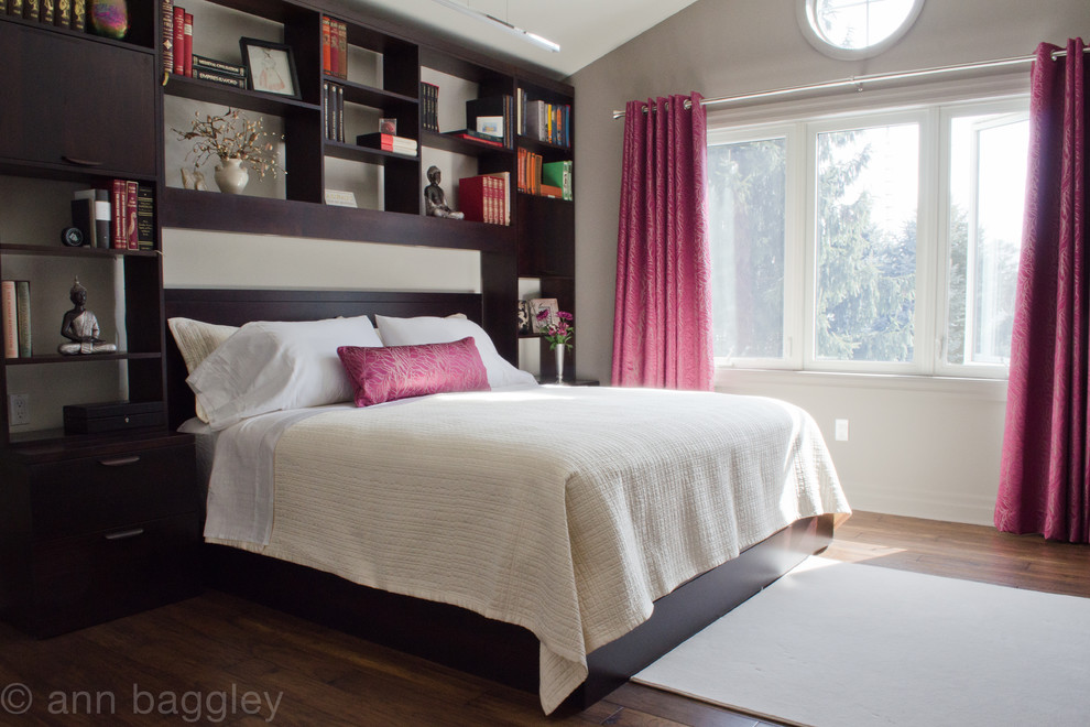 Bedroom - mid-sized contemporary master dark wood floor bedroom idea in Toronto with white walls and no fireplace