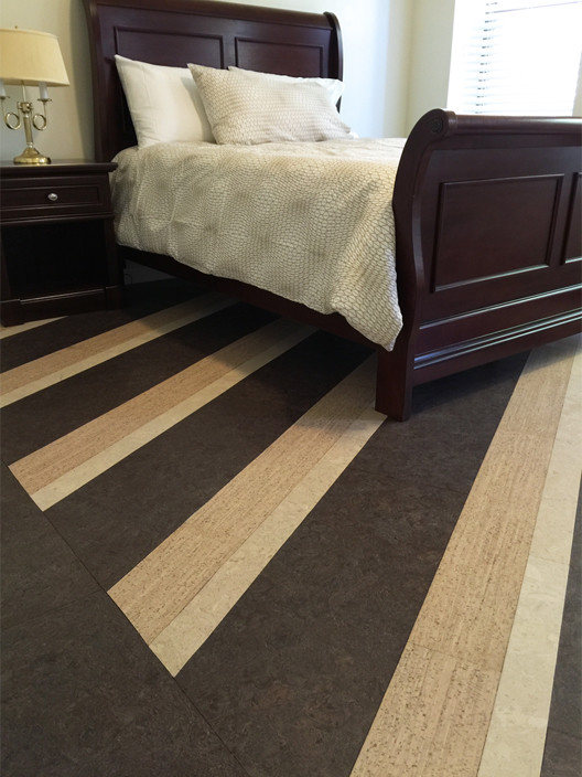 Design ideas for a large contemporary guest bedroom in New York with cork flooring.