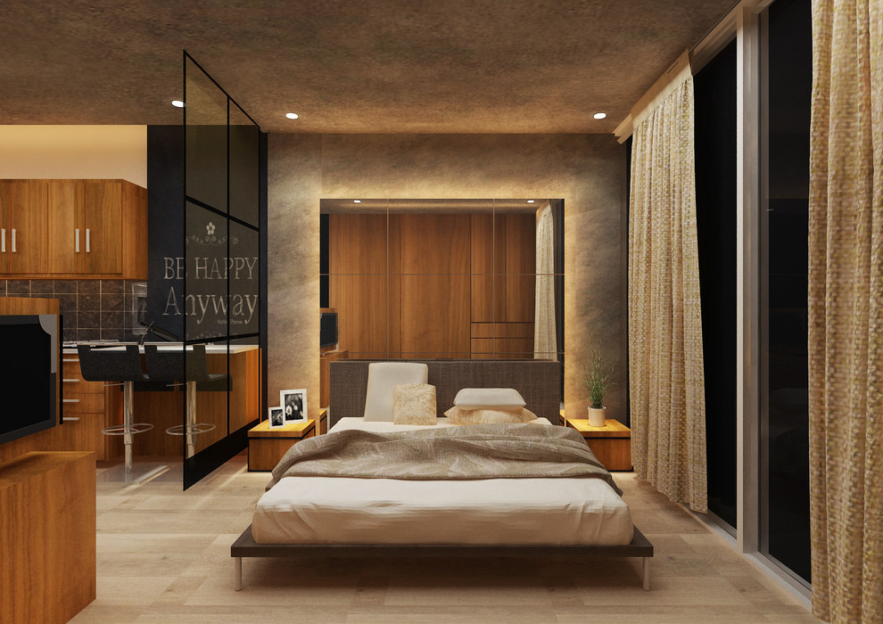 Immagine di una piccola camera da letto stile loft industriale
