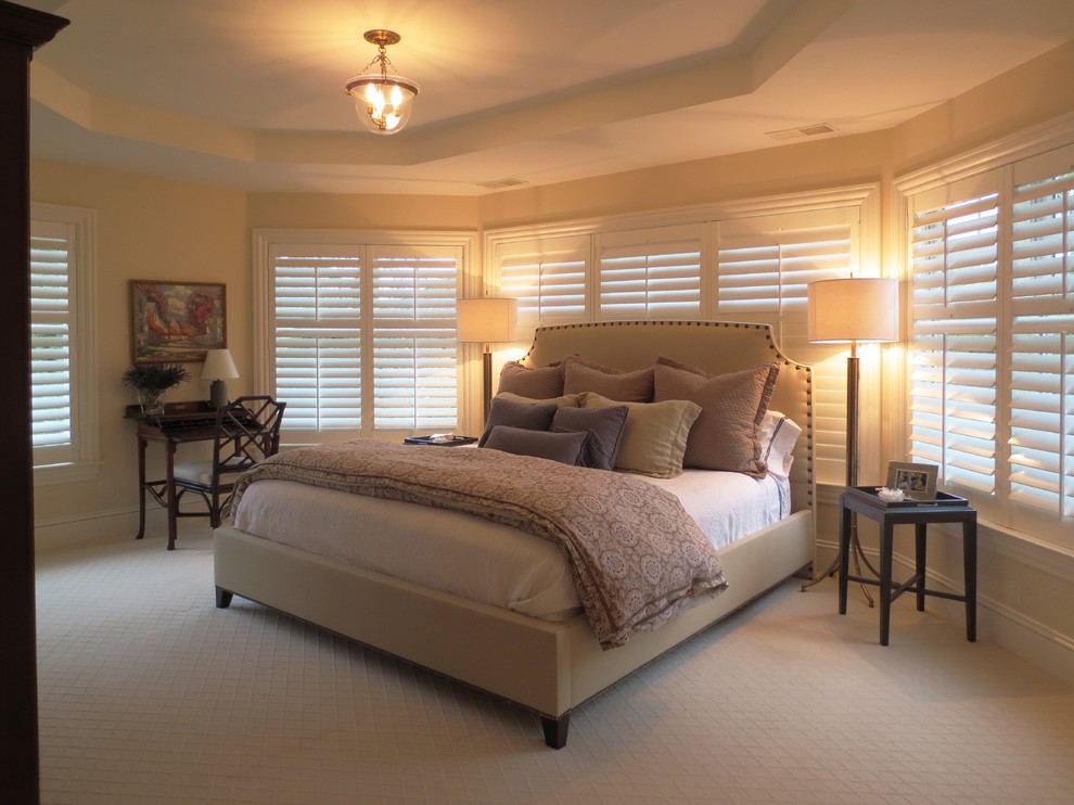 Идея дизайна: гостевая спальня (комната для гостей) в классическом стиле с ковровым покрытием без камина