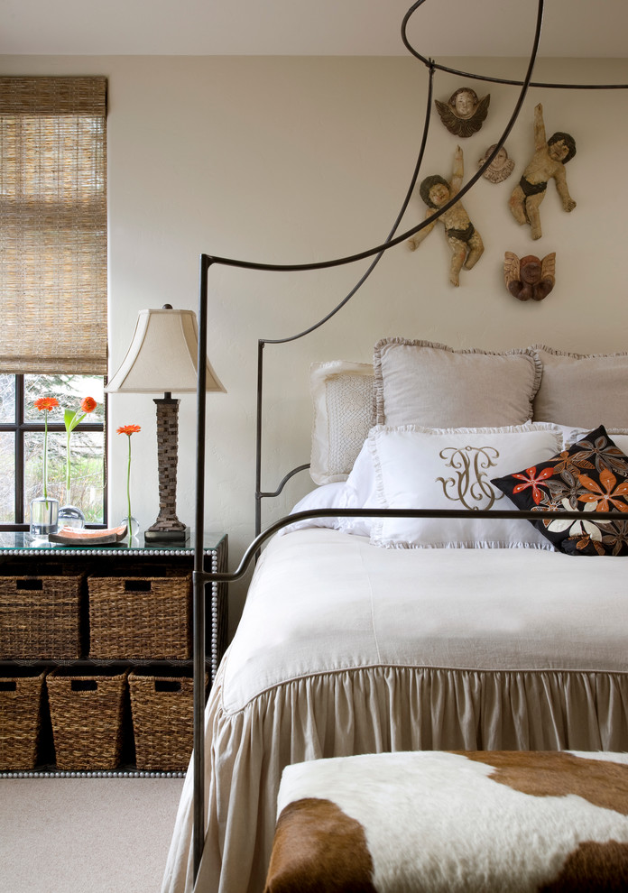 Trendy carpeted bedroom photo in Denver with beige walls