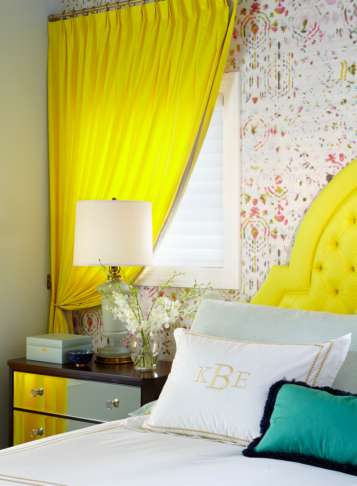 Mid-sized trendy master bedroom photo in Chicago with multicolored walls