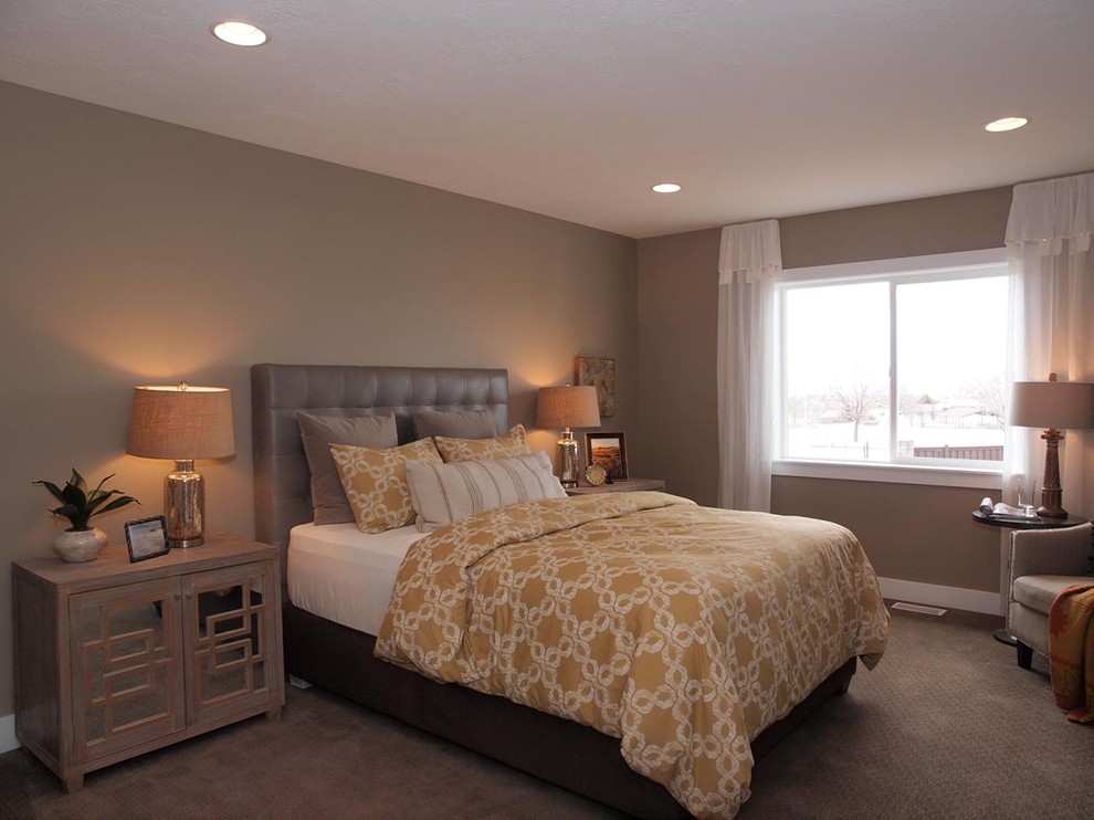 Contemporary grey and cream bedroom in Salt Lake City.