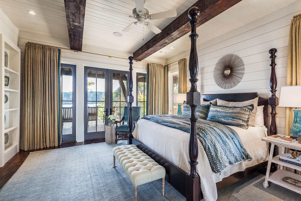 Inspiration for a large cottage master dark wood floor bedroom remodel in Other with white walls and no fireplace