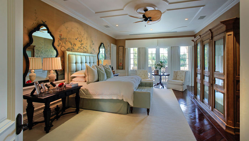 Inspiration for a timeless guest bedroom remodel in Miami with beige walls