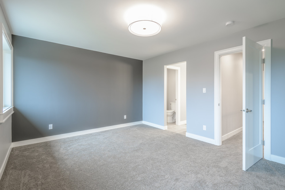 Mittelgroßes Modernes Gästezimmer mit grauer Wandfarbe, Teppichboden und grauem Boden in Sonstige
