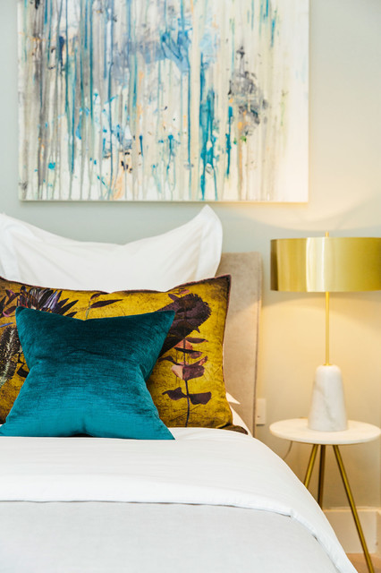 Teal Gold Guest Room Contemporary Bedroom London by My