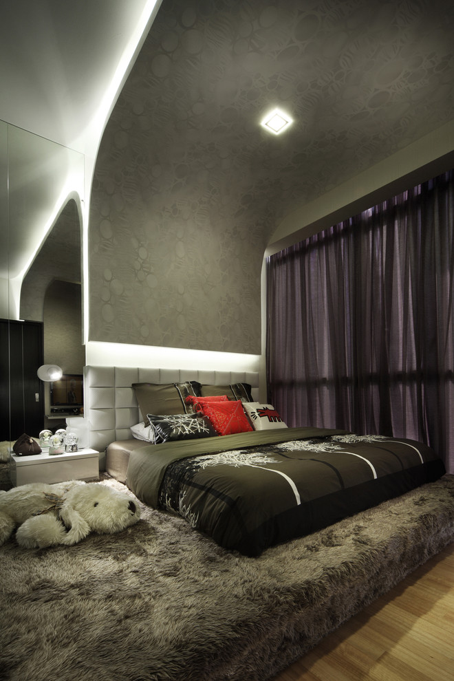 シンガポールにあるモダンスタイルのおしゃれな寝室のインテリア