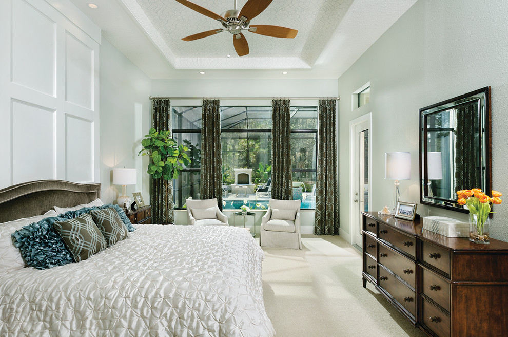 Bedroom - huge contemporary master carpeted bedroom idea in Tampa with gray walls