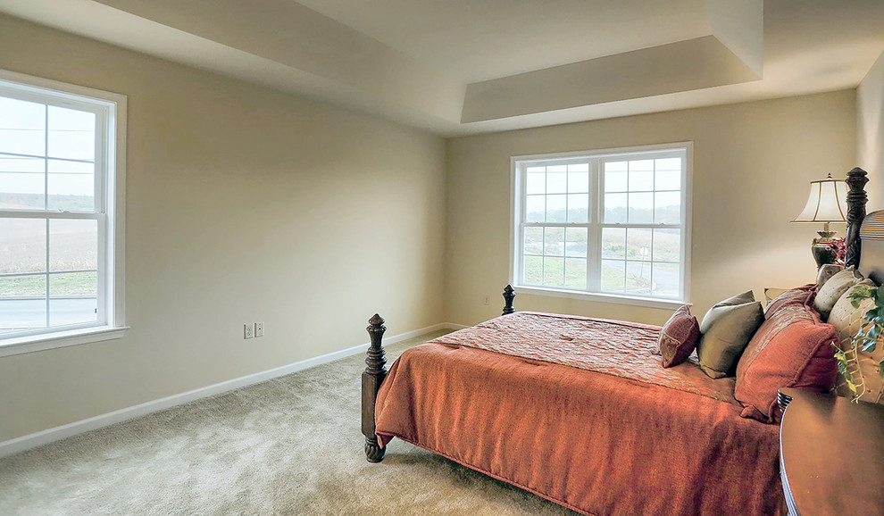 Photo of a medium sized classic master bedroom in Philadelphia with beige walls, carpet, no fireplace and beige floors.
