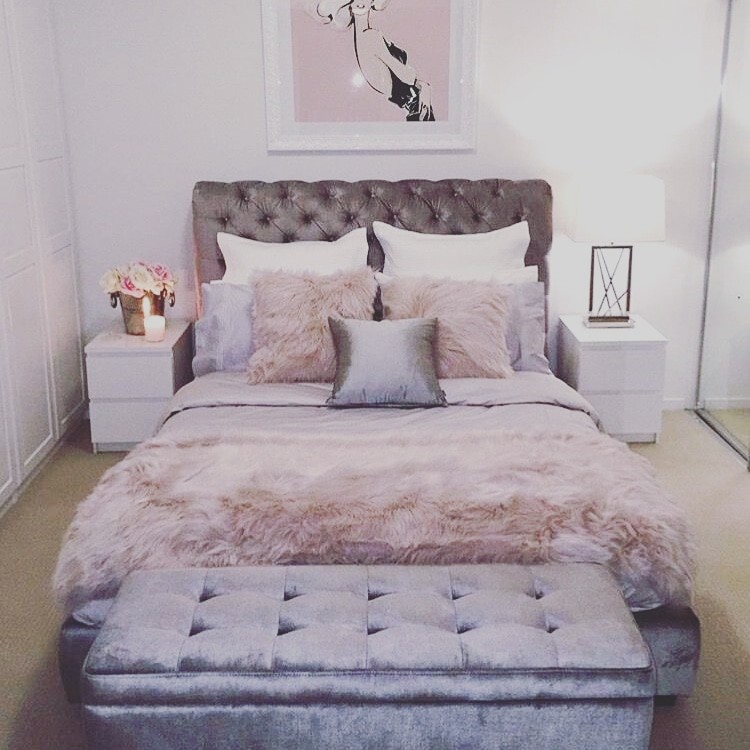 This is an example of a shabby-chic style grey and pink bedroom in Other.