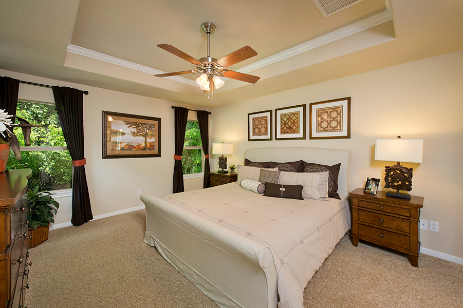 Medium sized classic master bedroom in Houston with beige walls, carpet, no fireplace and beige floors.