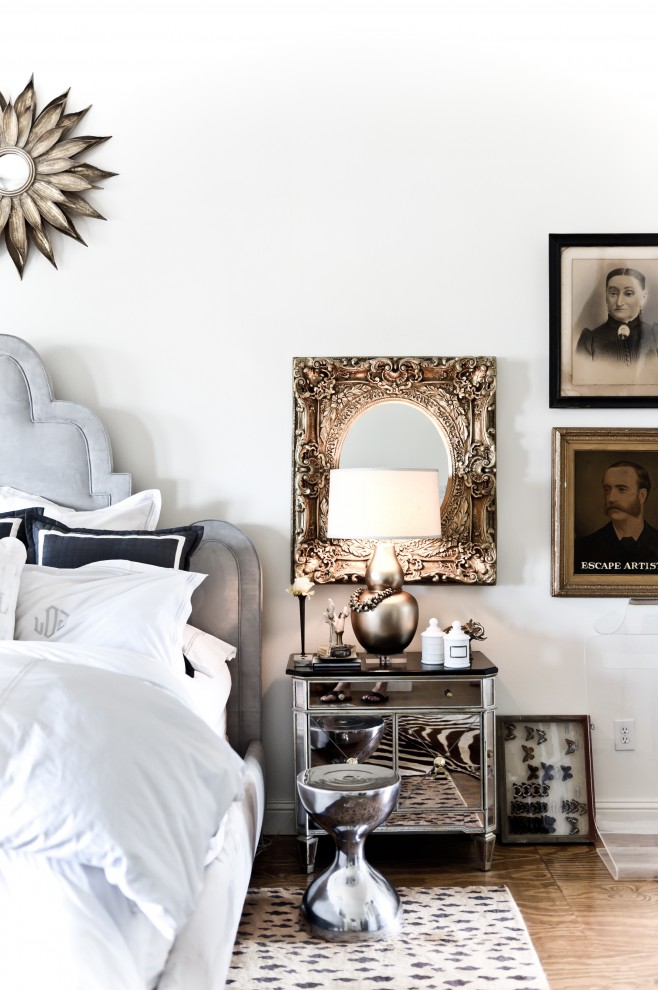 Bedroom - transitional bedroom idea in Dallas with white walls