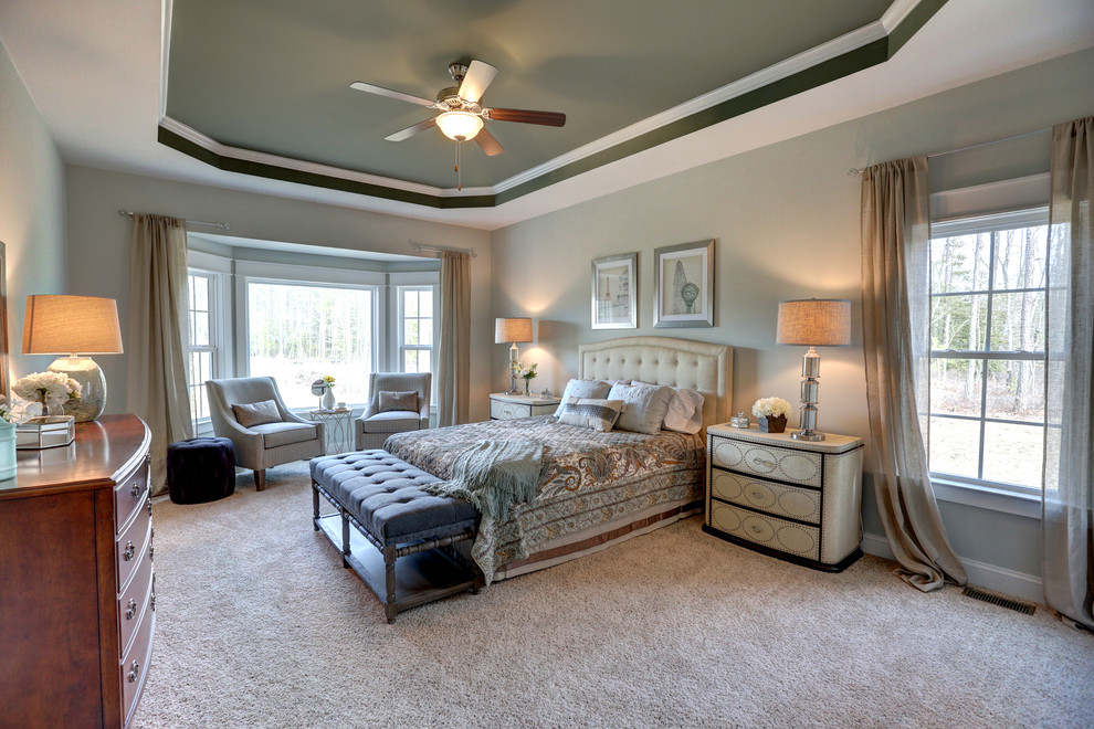 Bedroom - huge traditional master carpeted bedroom idea in Richmond with blue walls