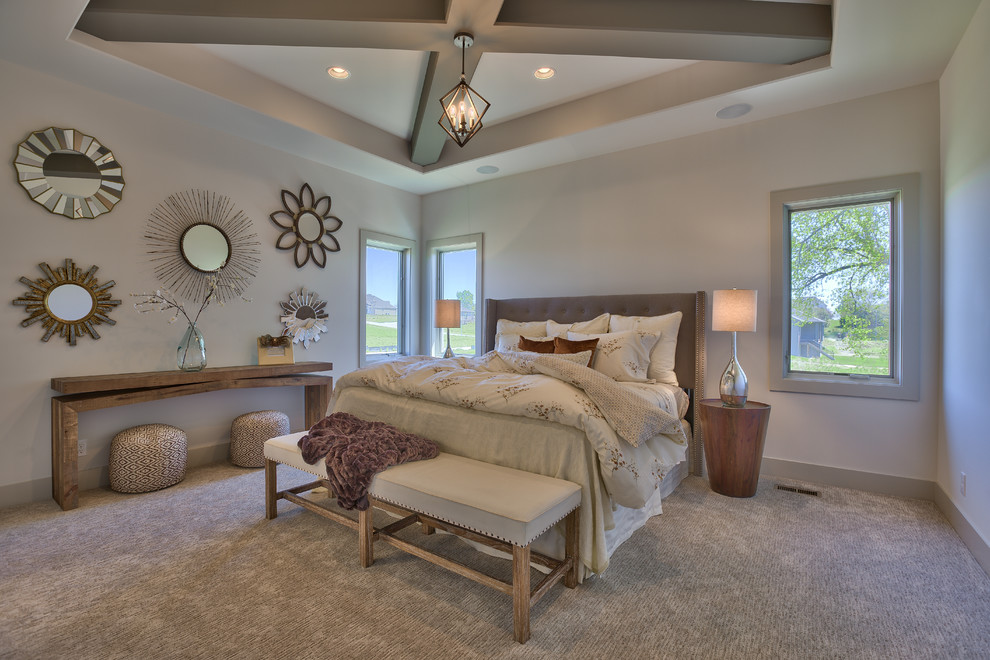 Inspiration for a medium sized classic master bedroom in Omaha with white walls, carpet and no fireplace.
