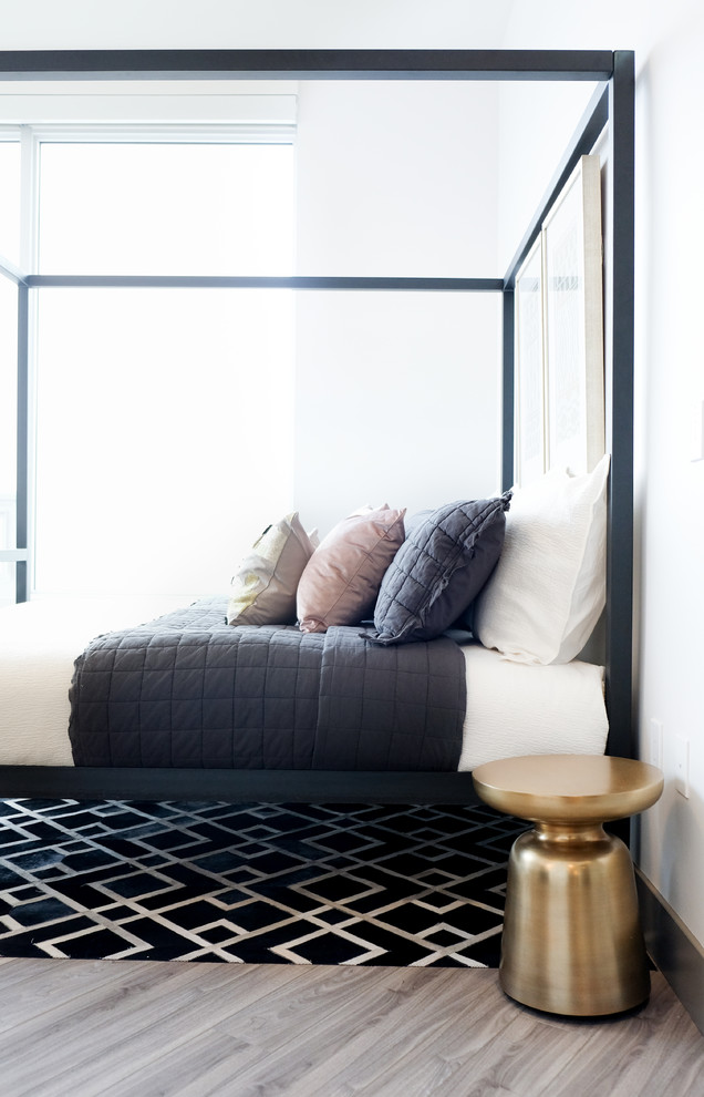 Inspiration för ett funkis sovrum, med vinylgolv och grått golv