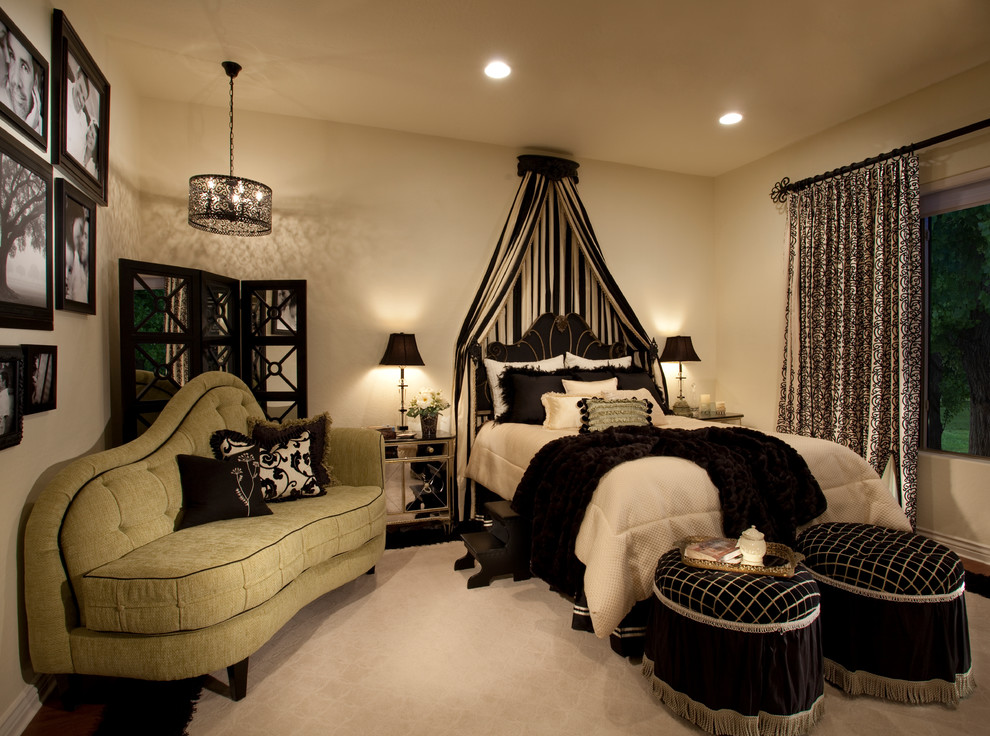 Inspiration for a medium sized traditional master bedroom in Phoenix with beige walls, carpet and no fireplace.