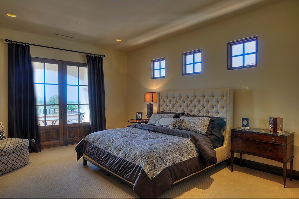 Bedroom - large traditional guest carpeted bedroom idea in Phoenix with beige walls