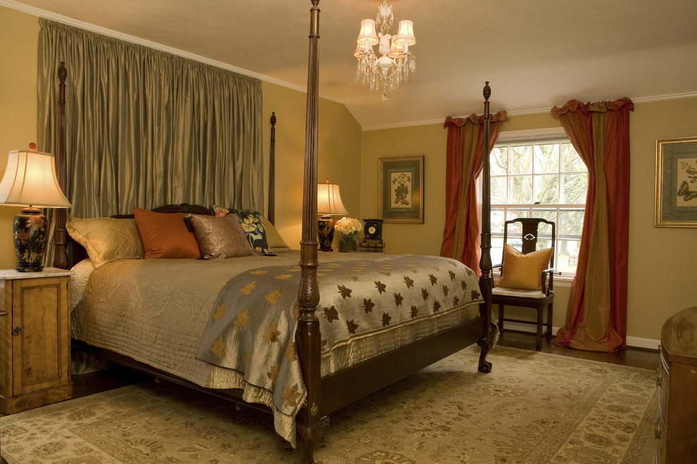 Example of a classic bedroom design in Portland with beige walls