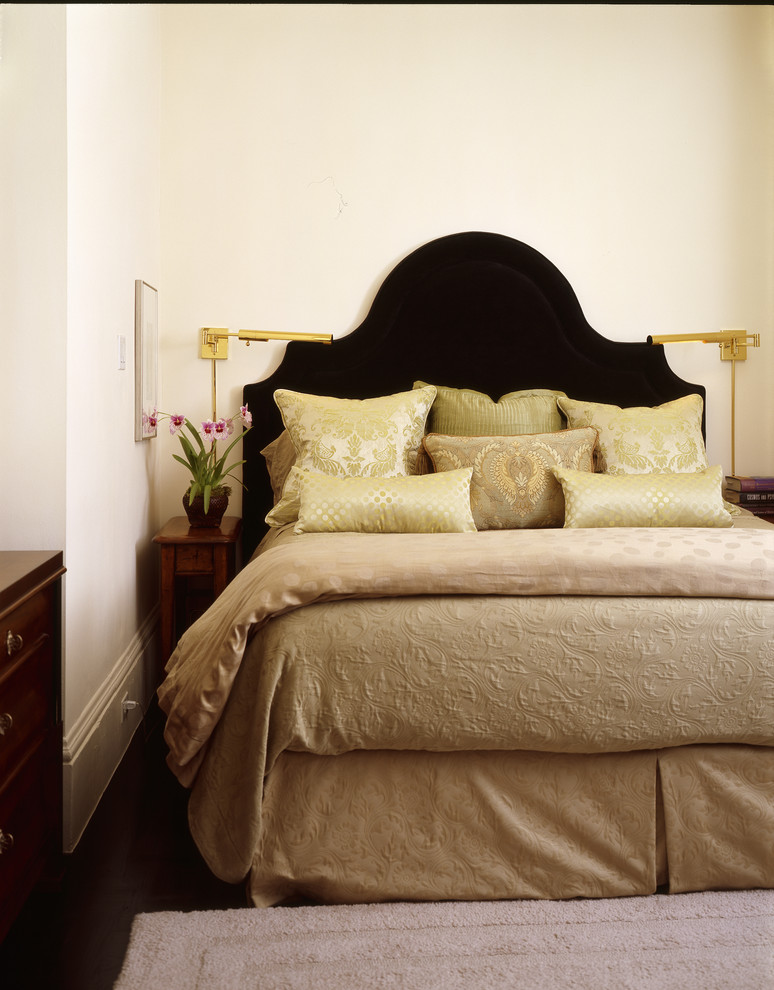 Elegant dark wood floor bedroom photo in San Francisco with beige walls