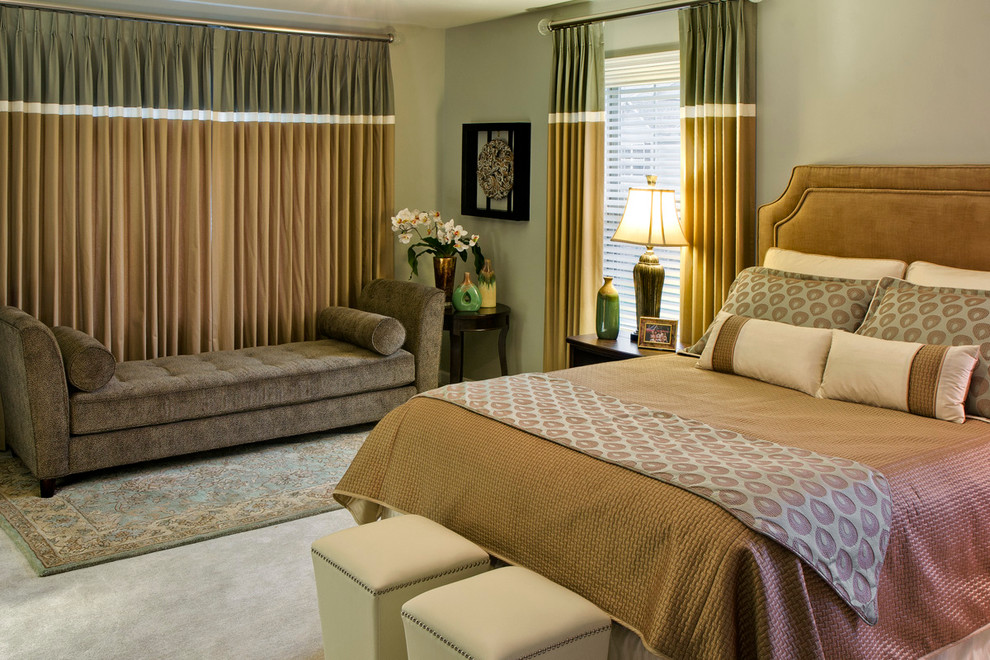 Inspiration for a timeless master carpeted bedroom remodel in San Diego with gray walls and no fireplace