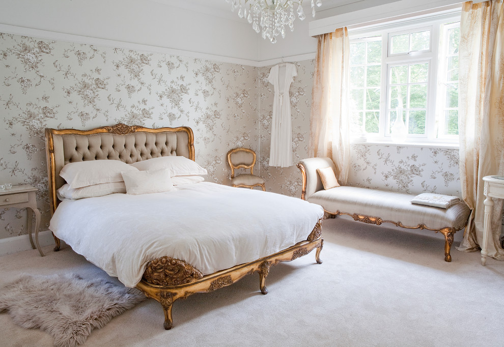 Photo of a medium sized classic grey and silver bedroom in Sussex.