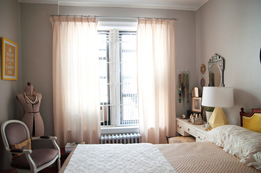 Design ideas for a traditional bedroom in New York with grey walls.