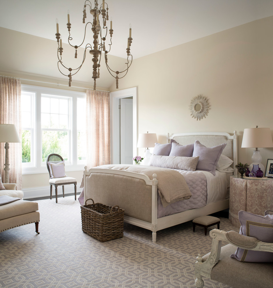 Bedroom - traditional carpeted bedroom idea in New York with beige walls