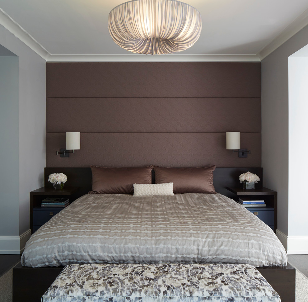 Inspiration for a transitional master bedroom remodel in Chicago with gray walls