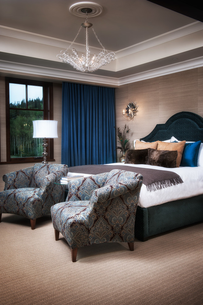 Inspiration for a large transitional master carpeted bedroom remodel in Salt Lake City