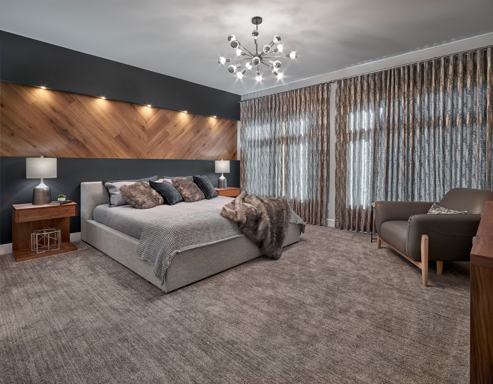 Design ideas for a large contemporary bedroom in Edmonton.