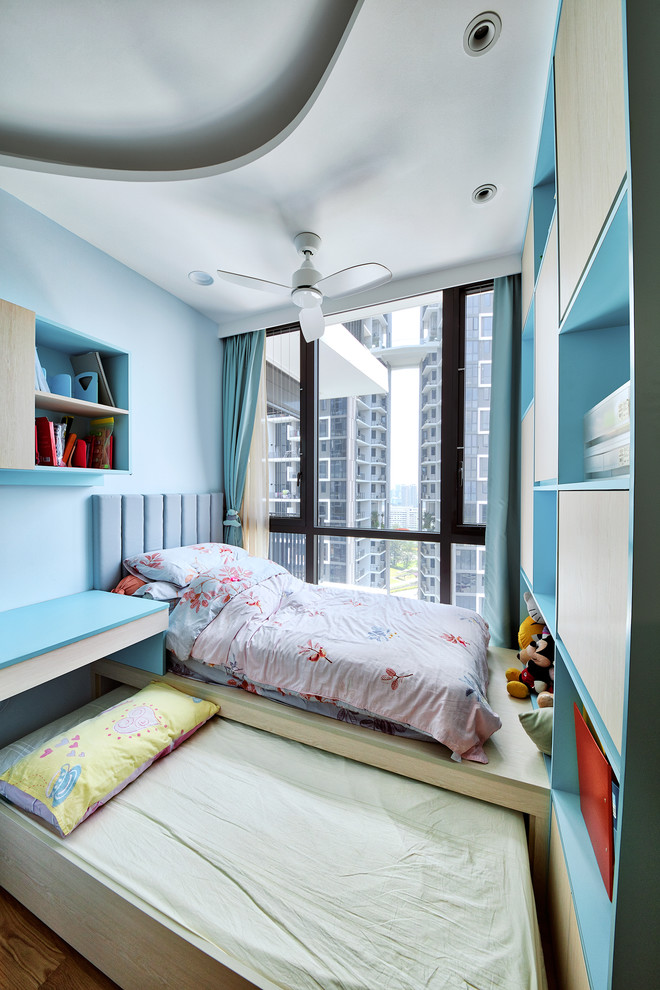 シンガポールにある北欧スタイルのおしゃれな寝室のレイアウト