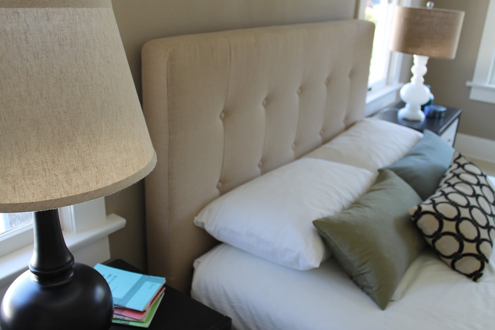 Tufted Upholstered Headboard with His and Her Lamps Traditional