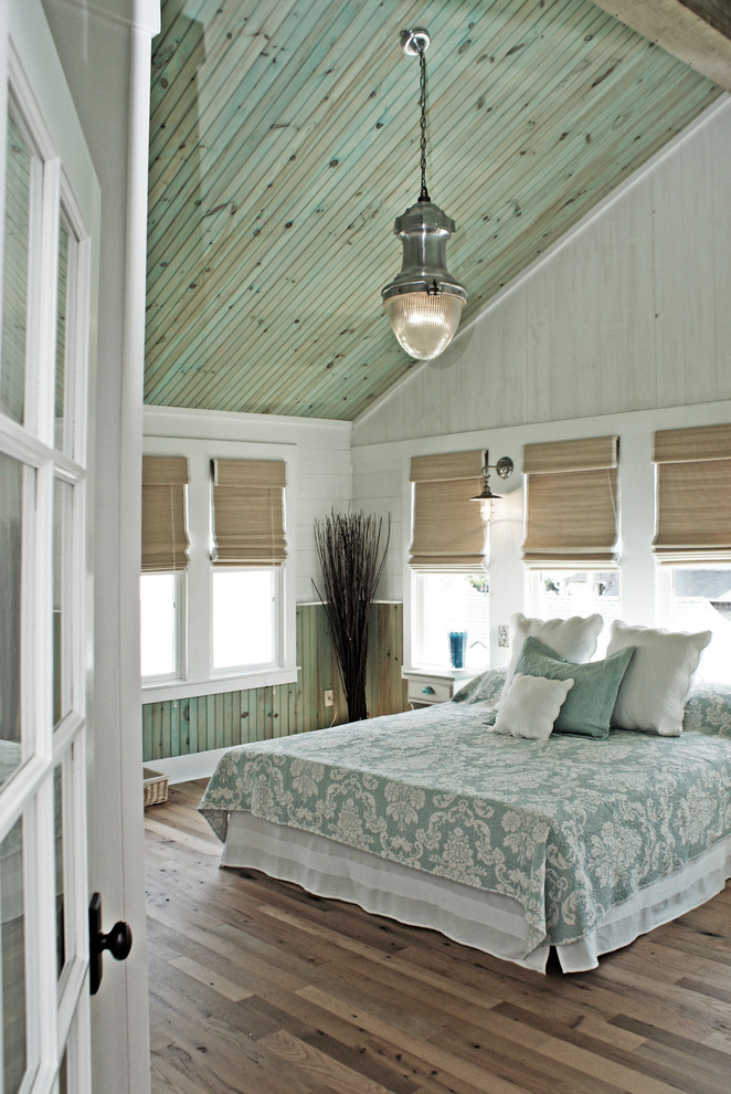 Beach style master light wood floor bedroom photo in DC Metro with multicolored walls