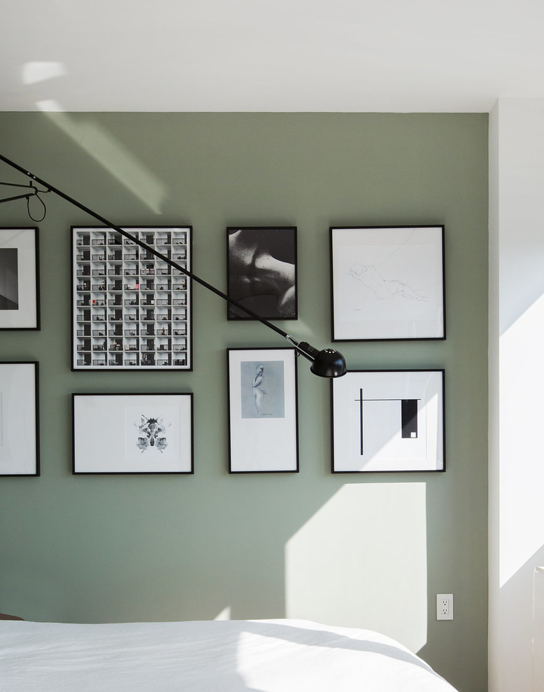 Mittelgroßes Modernes Gästezimmer mit grüner Wandfarbe in New York