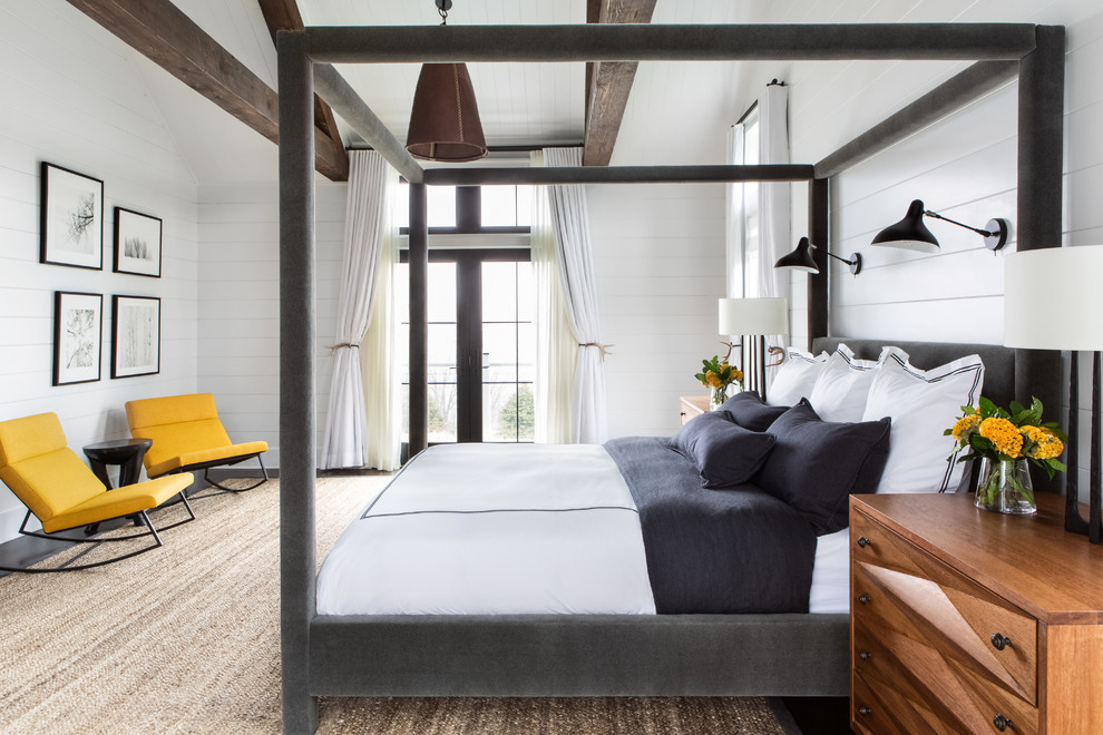 Inspiration for a large rural master bedroom in New York.