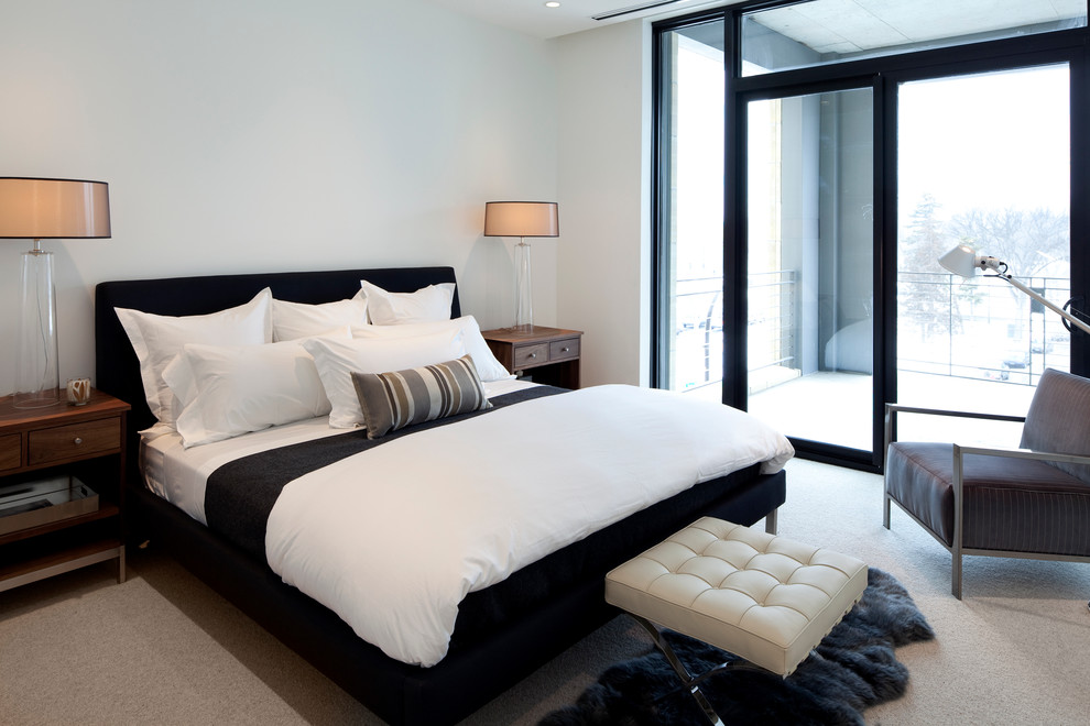 Стильный дизайн: спальня в классическом стиле с белыми стенами и ковровым покрытием - последний тренд