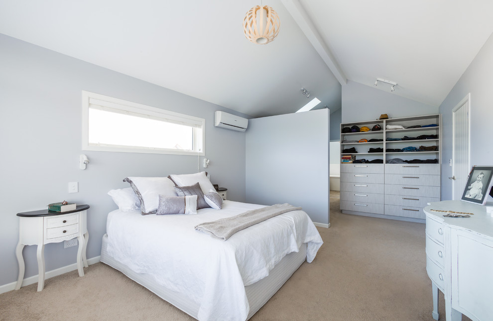 Design ideas for a coastal bedroom in Wellington.