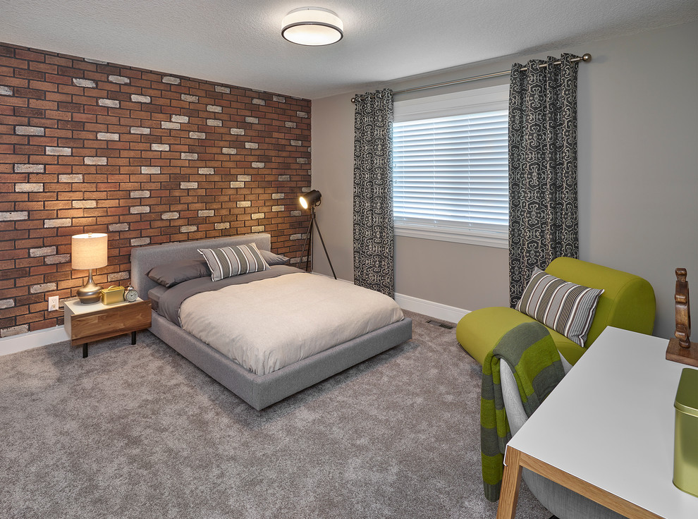 Medium sized urban guest bedroom in Edmonton with grey walls and carpet.