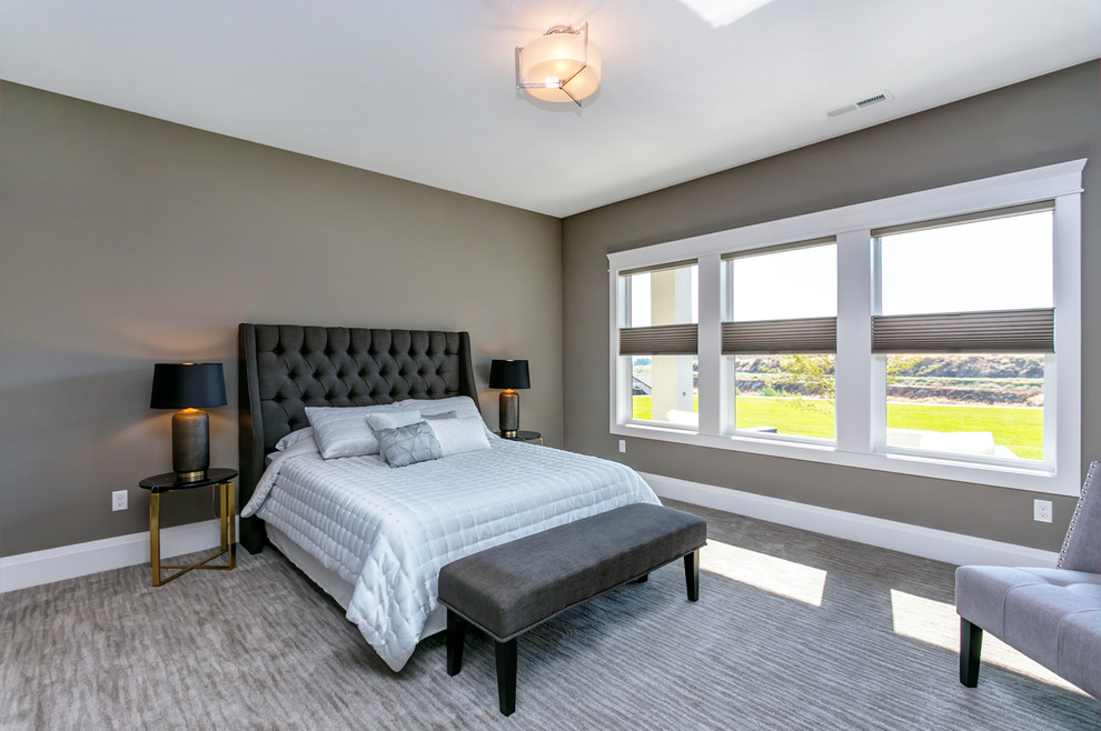 Inspiration for a mid-sized contemporary guest carpeted and gray floor bedroom remodel in Seattle with gray walls and no fireplace