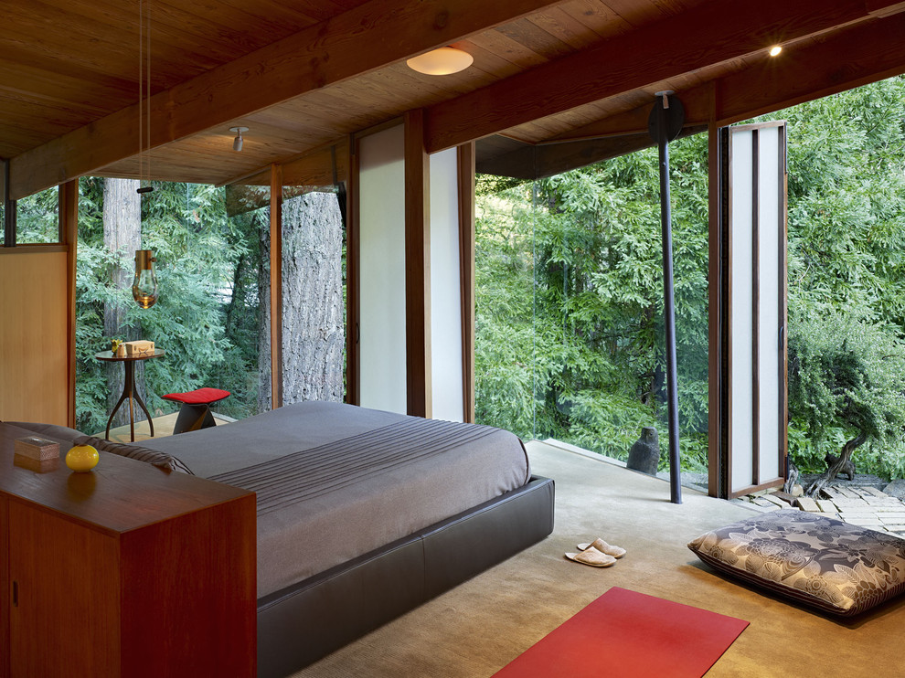 Example of a mountain style carpeted bedroom design in San Francisco