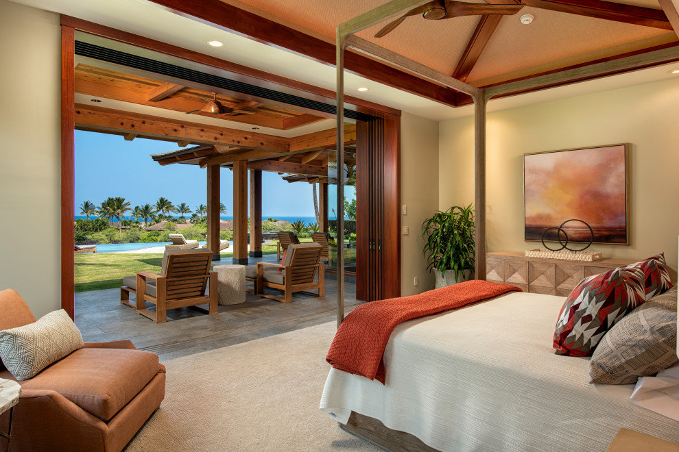 ハワイにあるトロピカルスタイルのおしゃれな寝室のインテリア