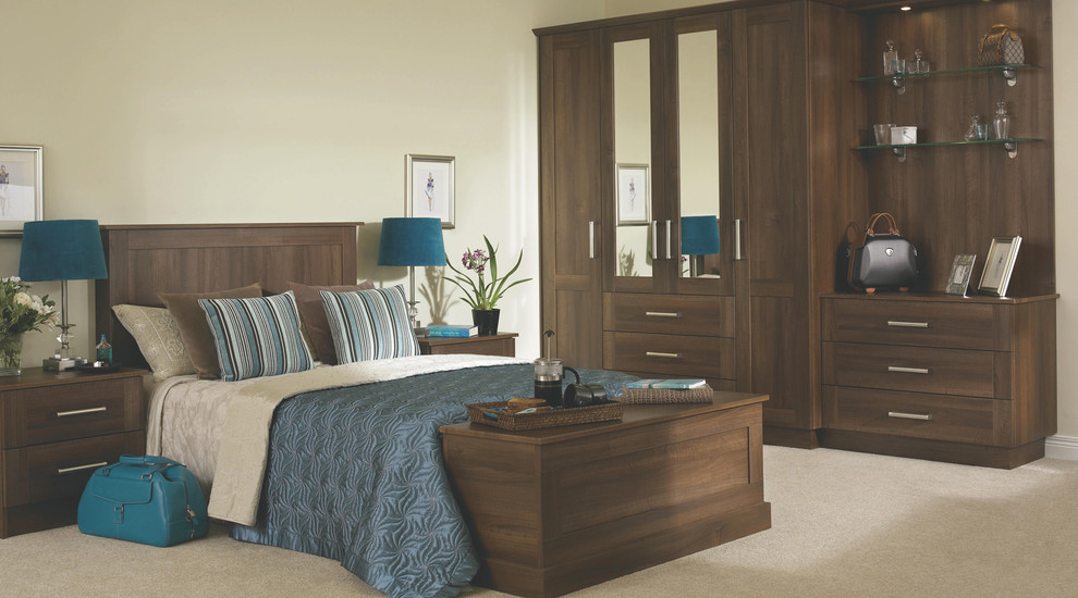 Walnut Effect Modular Bedroom Furniture System Contemporary Bedroom