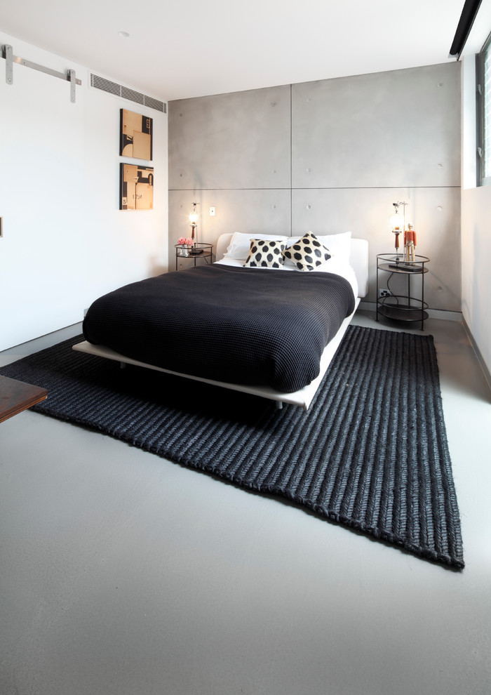 Идея дизайна: гостевая спальня среднего размера, (комната для гостей) в стиле лофт