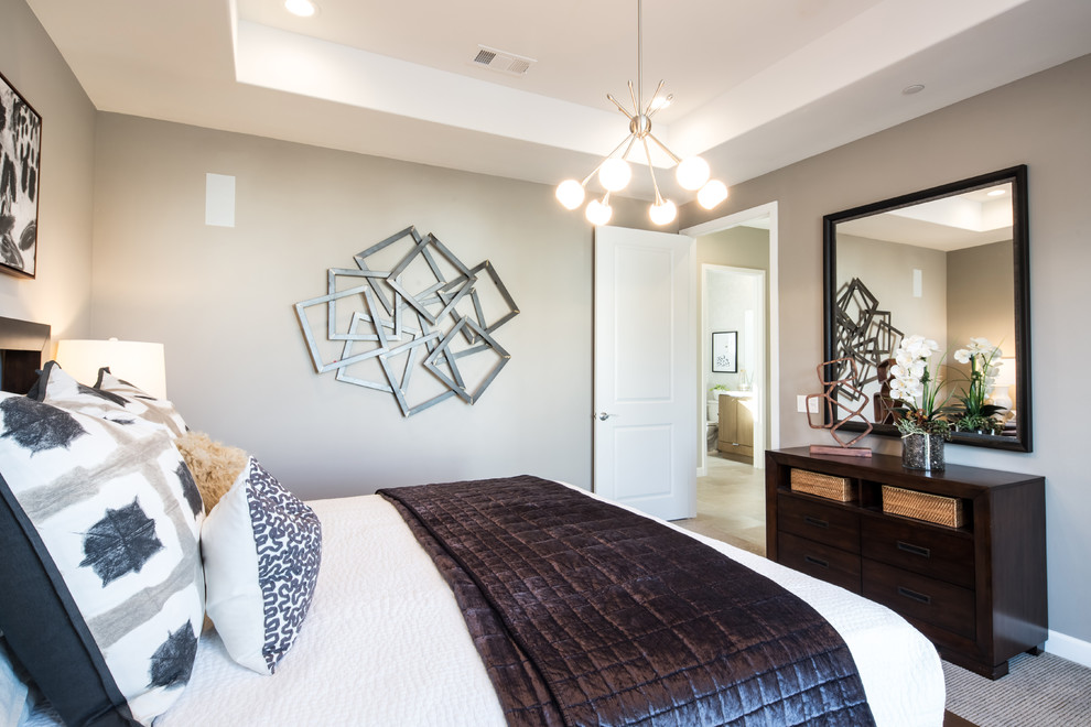 Bedroom - transitional master carpeted bedroom idea in Orange County with beige walls