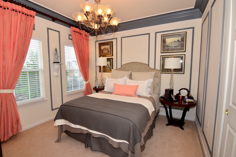 This is an example of a traditional grey and pink bedroom in DC Metro.