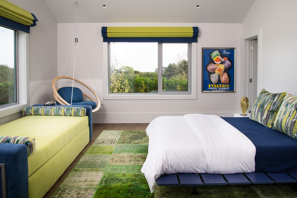 Example of a trendy guest bedroom design in New York with white walls